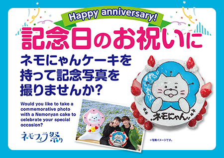 HappyAnniversary 記念日のお祝いにネモにゃんケーキを持って記念写真を撮りませんか？